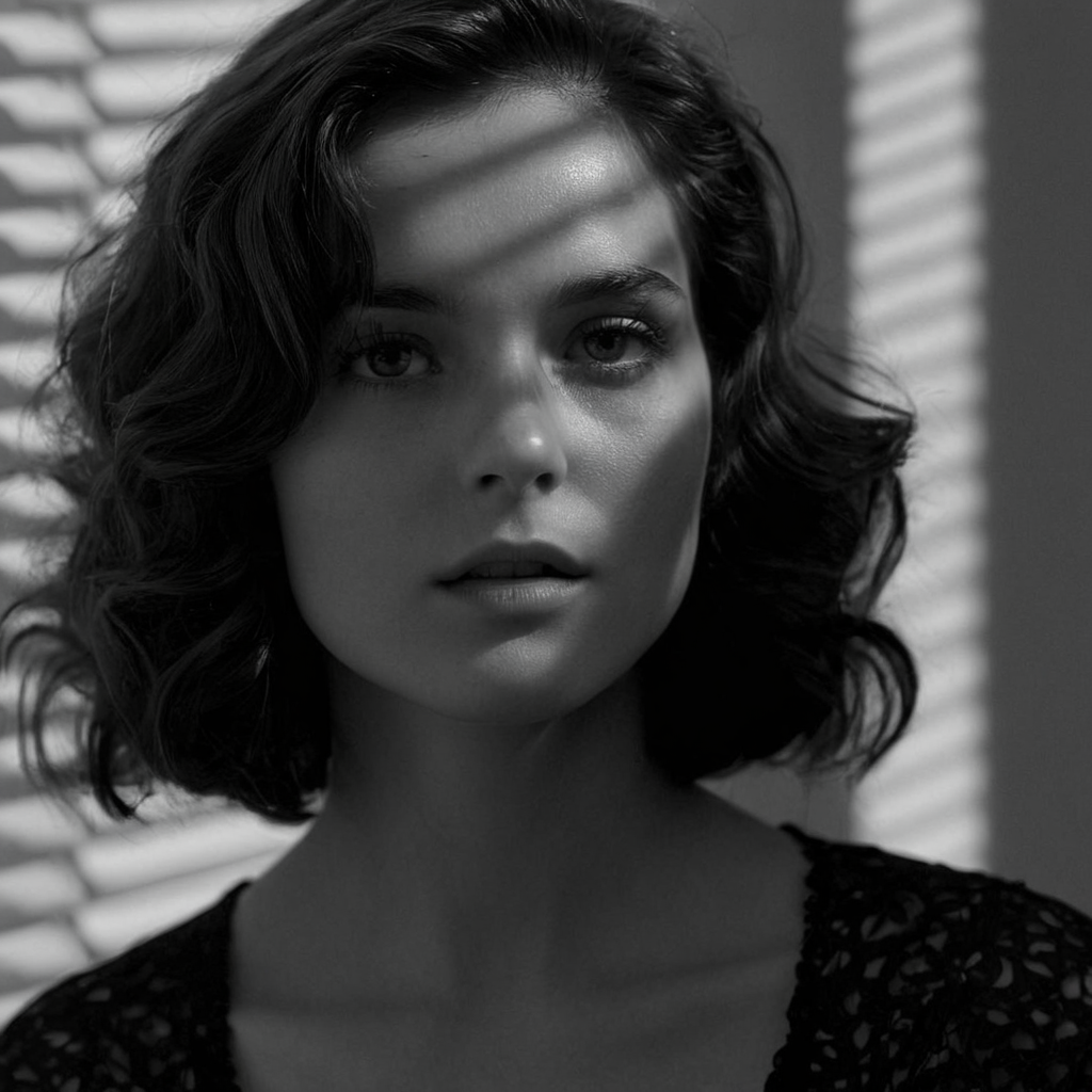 cinematic film still of  <lora:detailed_notrigger:0.1>
<lora:facial expression style v2:0.1>
<lora:perfection style:0.1> perfection style
<lora:TeethXL:0.1>
<lora:detailed:0.1> detailed
<lora:skin texture style:0.1>
 <lora:casting shadow style v3:1>
A cucoloris patterned illumination casting a horizontal rectangle strip shadow on a woman with a horizontal shadow on her face, 1girl, solo, looking at viewer, short hair, simple background, monochrome, upper body, greyscale, grey background, mole, hair over one eye, messy hair, portrait, cinematic, film, filmic, casting shadow, venetian blinds casting shadow light, shadow on face, face partially covered in shadow, different shadow, window casting shadow light, cinematography, detailed, detailed background, detailed face, high quality, 8k, cuculoris, kookaloris, cookaloris or cucalorus, light modifier, different light pattern, creative light, unique shadow, casting shadow style, shadow, long hair
, shallow depth of field, vignette, highly detailed, high budget, bokeh, cinemascope, moody, epic, gorgeous, film grain, grainy