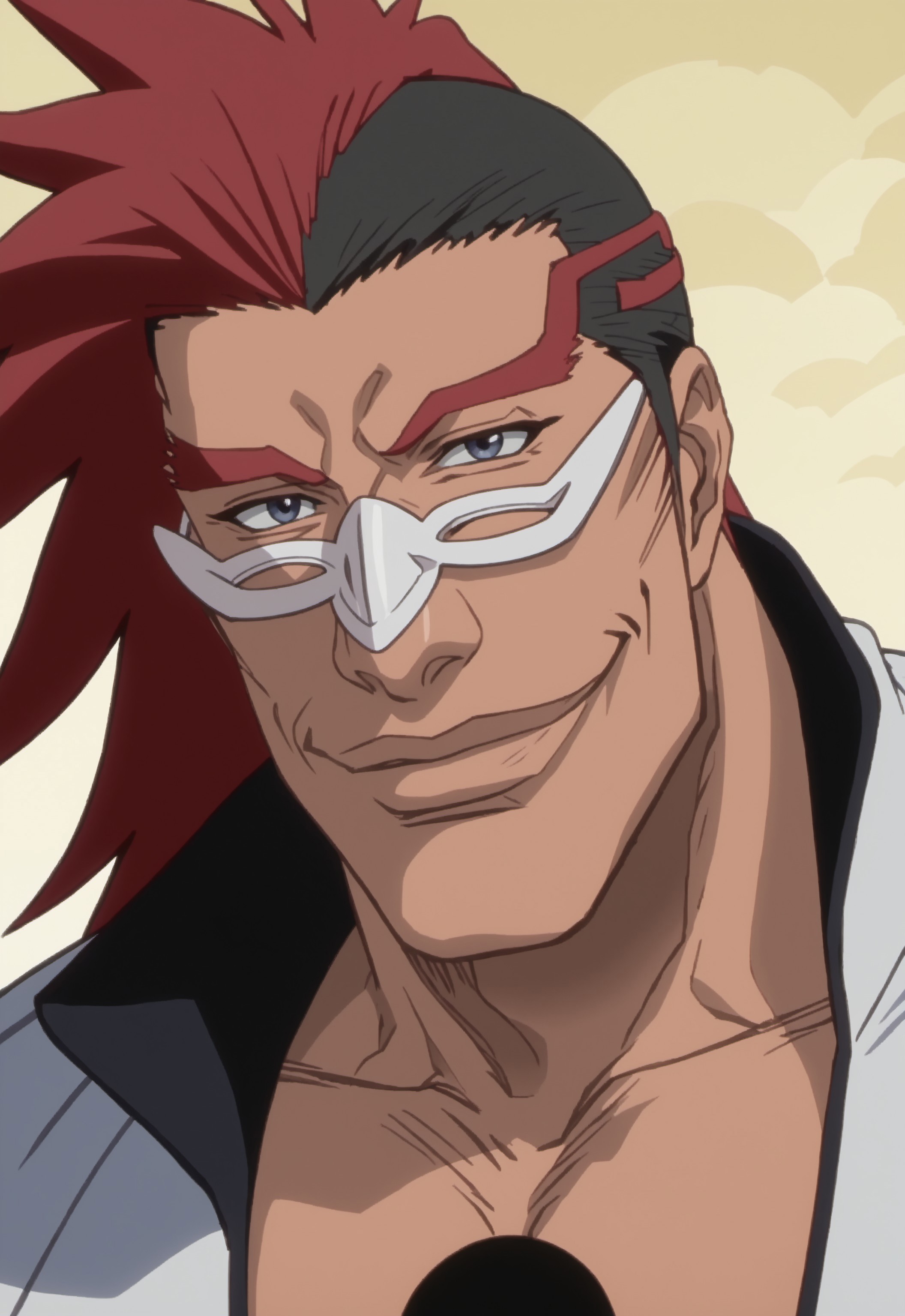 safe_pos, safe_pos, score_9, score_8_up, score_7_up, rating_nsfw, ultra hd, absurdres, masterpiece, best quality, best aesthetic, solo, 1boy, male focus, erotic, mature male, Expressiveh, wolfconf,

BleachEdrad, two-tone hair, red hair, mohawk, hole in chest, white outfit, glasses, anime screencap, portrait, looking at viewer, smile