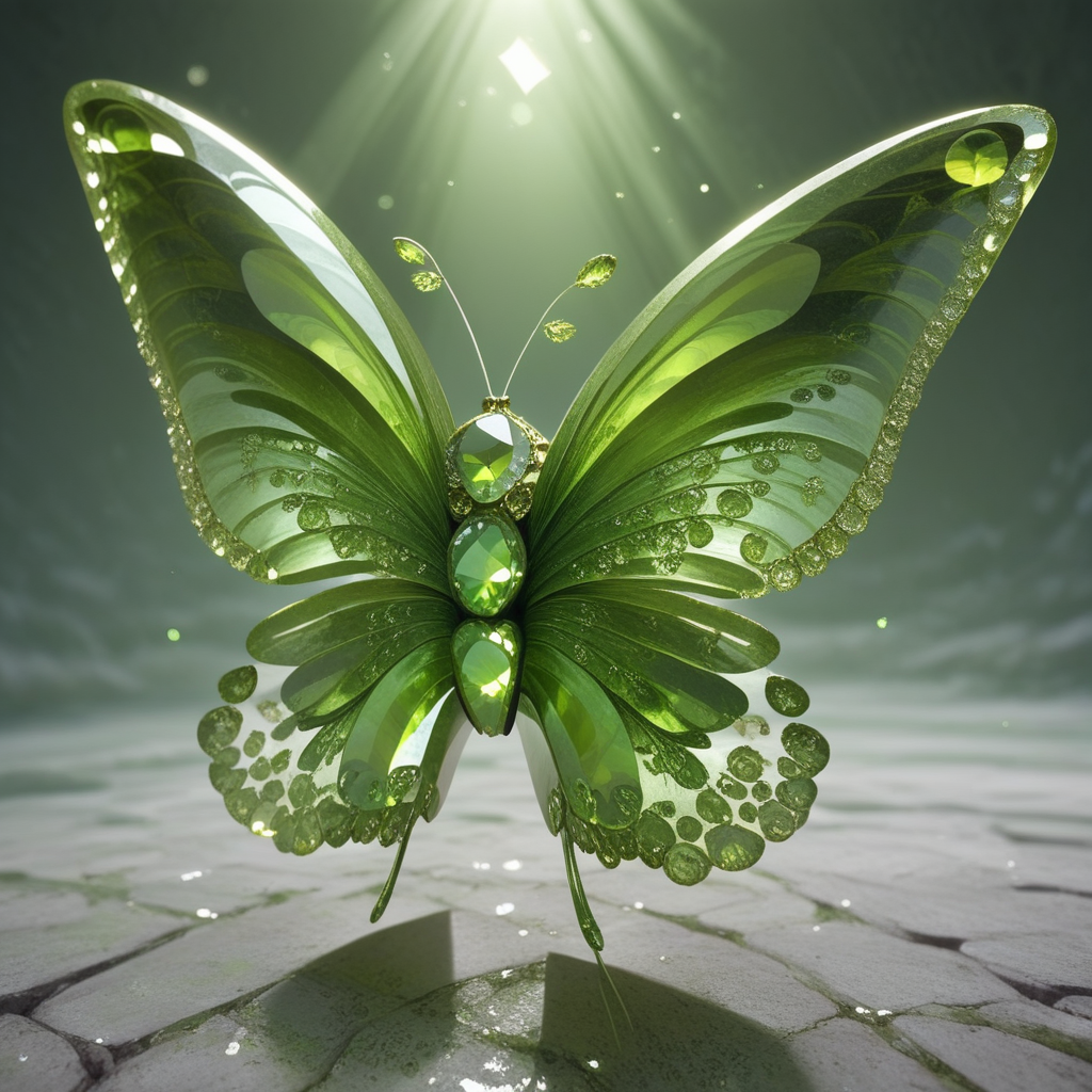 embedding:lazyup, butterfly made of hud_per1d0t_wrld, green gemstone, crystal, gem, shiny, fluttering in a crystalline greenhouse with translucent petals and rainbow light beams, delicate wings, macro details, soft focus <lora:hud_per1d0t_wrld_XLP:1.2000000000000002> <lora:TrendCraft_The_Peoples_Style_Detailer-v2.0A-3_13_2025-PonyXL:0.4000000000000001>