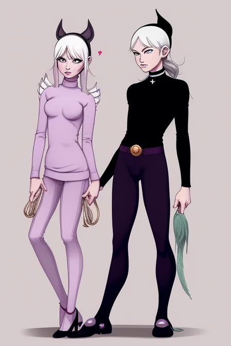 anime-girl, with pants and a sweater and shoes