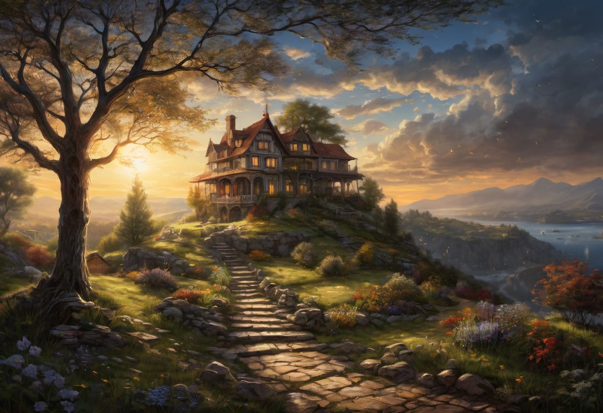 “The past calls from the earth in a loud loving voice, reminding me to go home.”, beautiful inner light, deep shadows, extraordinary detail, bright highlights,
