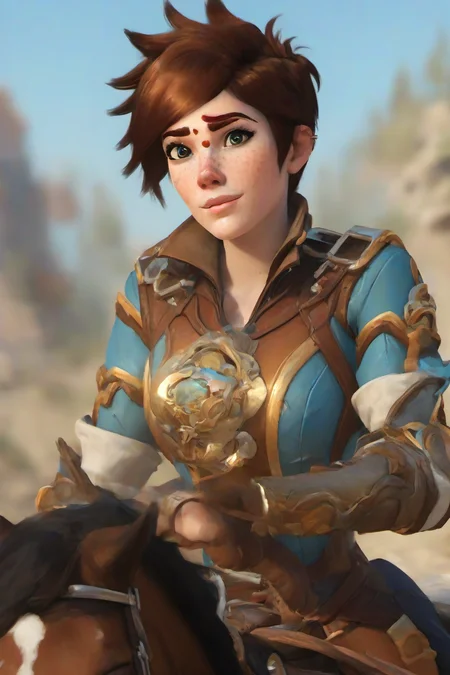 PETracerOW,<lora:PE_TracerOverWatch:1>,
portrait of tracer,freckles,
riding a horse