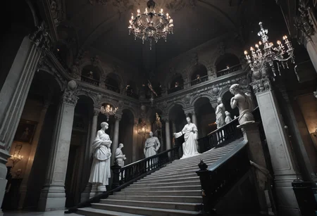 ,ruanyi0762,chandelier,statue,indoors,pillar,stairs,<lora:0762 opera house_v1_pony:1>, score_9,score_8_up,score_7_up,,8k,1girl,solo,