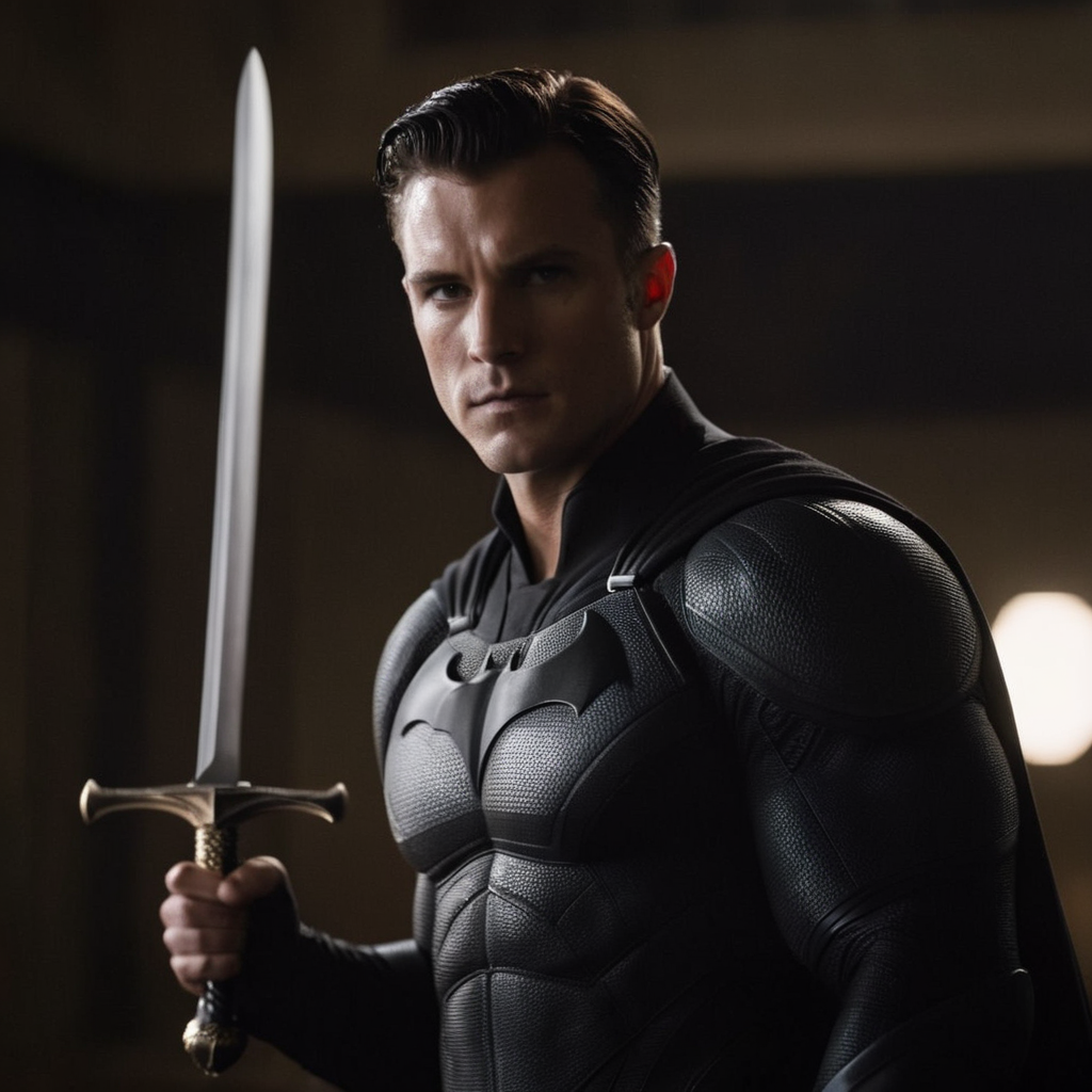 cinematic film still of  <lora:Bruce Wayne:1.2>
Bruce Wayne a young man holding a sword in a dark room In Gotham City Universe, shallow depth of field, vignette, highly detailed, high budget, bokeh, cinemascope, moody, epic, gorgeous, film grain, grainy