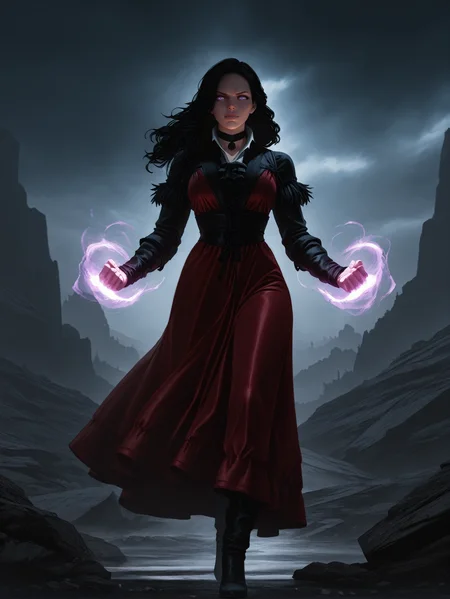 masterpiece, best quality, amazing quality, very aesthetic, absurdres, newest,
<lora:ILTW3Yennefer:1.0>
TW3Yennefer, 1girl, black hair, purple eyes, long hair, looking at viewer, red satin dress, stormy sky, fierce expression, strong posture, epic background, hyperrealistic lighting, moody aesthetic, striking colors, luxury editorial, full body, dynamic pose