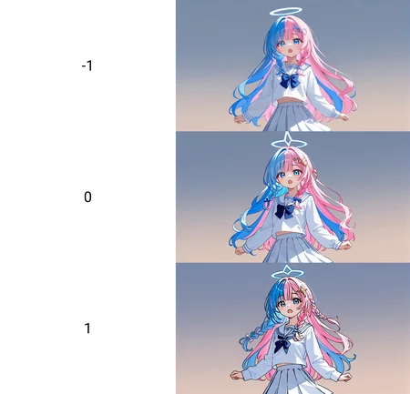 1girl,
rating safe,solo,pink hair,school uniform,multicolored hair,skirt,blue eyes,shirt,white skirt,white shirt,halo,two-tone hair,long sleeves,open mouth,looking at viewer,braid,blue hair,long hair,
<lora:pony-lineart_adjust-mki:-1>,