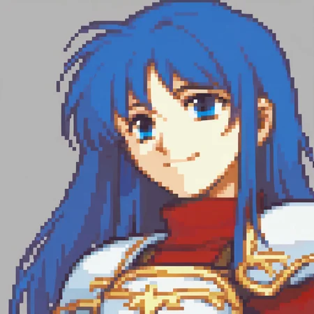 score_9, score_8_up, score_7_up, source_anime BREAK 1girl, solo, <lora:zs_FEGBAPortraitsXL:1> fegbaportraits, portrait, white background, <lora:caeda-fe-richy-v1_pdxl:1> caedadef, blue eyes, blue hair, long hair, bangs, turtleneck, red shirt, shoulder armor, pauldrons, breastplate,smile