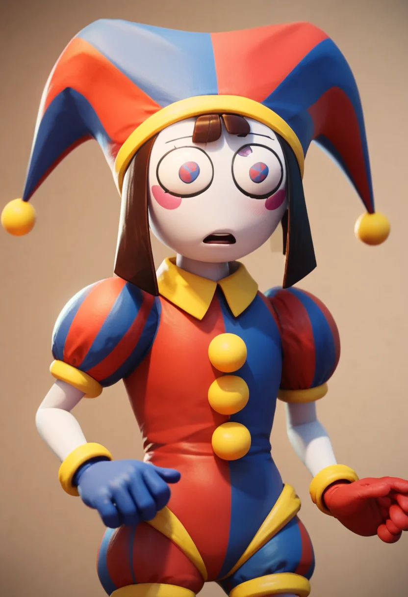 masterpiece,best quality, highly detailed, score_9, score_8_up, score_7_up, score_6_up,<lora:xl_more_art-full_v1:0.8>,
BREAK
<lora:pomniXL:0.8>pomni,solo, jester cap, blush stickers, clown, hat, gloves, facepaint, open mouth, 1girl