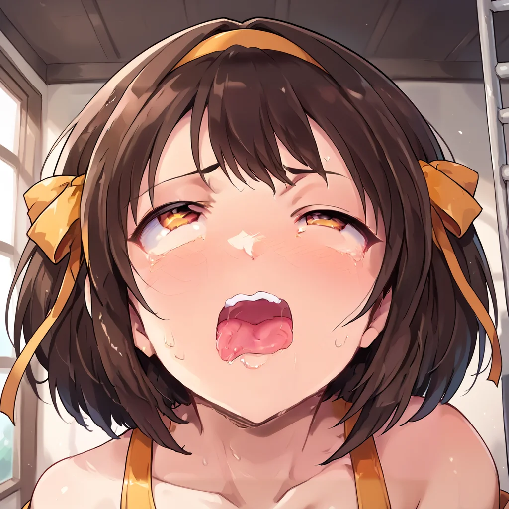 score_9, score_8_up, score_7_up, best quality,  zPDXL2, BREAK   1girl, blush , , half-closed eyes, rolling eyes, [clenched teeth|open mouth|tongue out], suzumiya_haruhi, close-up, Pretending to climb a ladder
