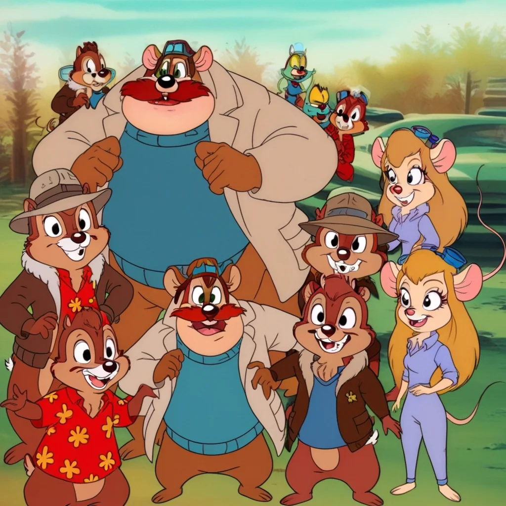 5characters, 1mouse boy, 1mouse girl, goggles, helmet, 4boys, mouse tail, chipmunk tail, red shirt, fly wings, brown jacket, anthro, blue sweater, 1fly boy, beige jacket, blue overalls, hat, red hair, furry, red t-shirt, 1girl, 2chipmunk boys, red big mustache, fur collar