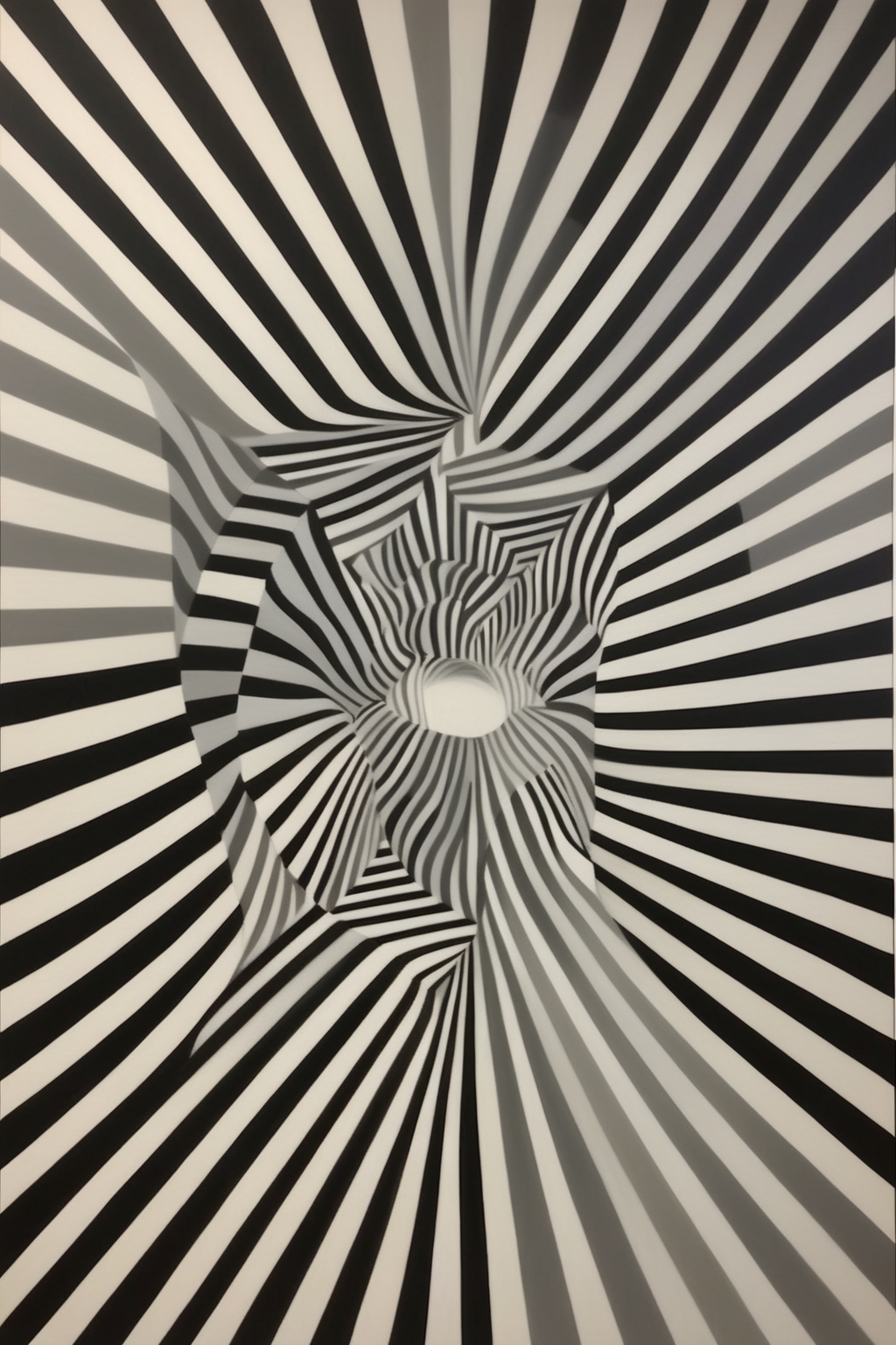 <lora:Op Art:1>Op Art - Trompe l'oeil op-art on digital canvas, in the style of Bridget Riley, utilizing a grayscale color palette, exploring intricate geometric patterns that create a captivating masterpiece that challenges the viewer's perception