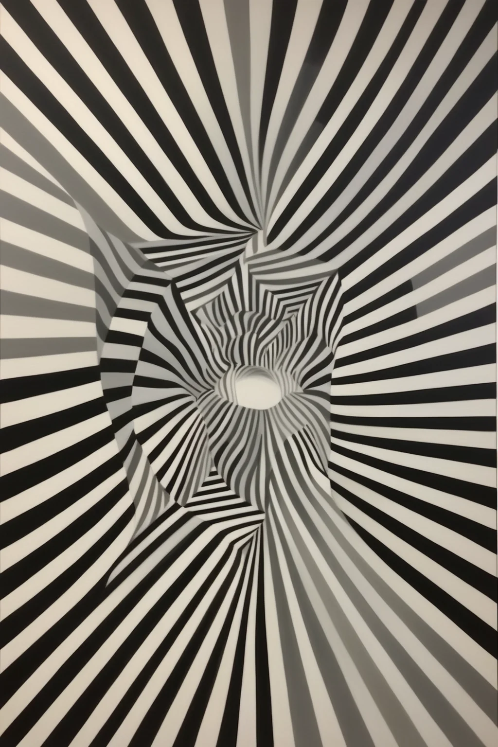 <lora:Op Art:1>Op Art - Trompe l'oeil op-art on digital canvas, in the style of Bridget Riley, utilizing a grayscale color palette, exploring intricate geometric patterns that create a captivating masterpiece that challenges the viewer's perception