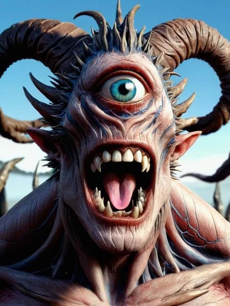 Illustration_Insanity , open_mouth, teeth, tongue, tongue_out, no_humans, saliva, scar, sharp_teeth, tentacles, scar_on_face, spikes, veins, monster,, cyclops <lora:cyclops:1>
