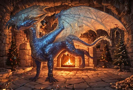 Dragon in Christmas cave, cave, festive cave, Christmas decorations, Christmas lights
(((Sparkling, Sparkly))) glowing dragon, christmas dragon, dragon wrapped in Christmas lights, glowing matrix, glowing Christmas lights, hyper realistic, photorealistic, HD, High detail, High detail eyes, high detail face, wings, glowing wings, light scales, glowing Christmas lights on wings, glowing light scales, tail, tail wrapped in Christmas lights, four legs,
BREAK
Snowy background