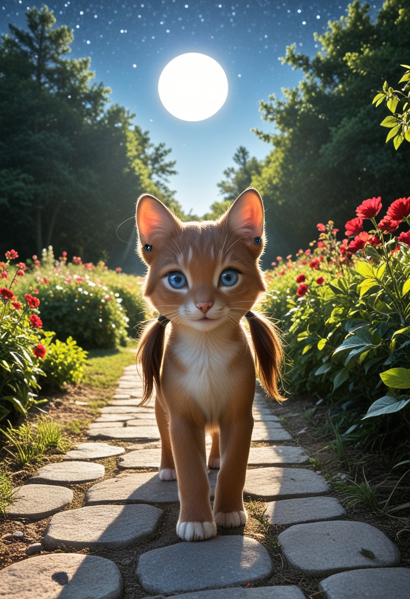 (masterpiece:1.5), 8k, best quality, ultra-detailed, (high res), cinematic lighting, beautiful lighting, high quality, studio quality, detailed, insanely detailed, extreme detail, refined detail, perfect detail, max detail, smooth lighting, detailed background, hyper detailed body, beautiful lighting, vibrant lighting, global illumination, absurdres, high-res, dynamic lighting, score_9, score_8_up, score_7_up, ponypositive, 50 girl, looking at viewer, (narrow waist, skinny, small body, slim), (outdoors, floral garden), bright lighting, daylight, sunshine, cute, kawaii, (closed mouth), happy, ((standing)), alone, gleaming eyes, large eyes, ((cowboy shot)), (hands at the sides), (rating_safe, sfw), source anime, <lora:xl_more_art-full_v1:0.8> , PonyXLV6_Scores, unity 8k wallpaper, perfect anatomy, <lora:PerfectEyesXL:1> , perfect eyes, <lora:hand 5.5:1> , perfect hands, detailed hands, winnie, furry female, brown fur, blue eyes, low twintails,  earrings, chibi, night, starry skies, moonlight, large Moon,