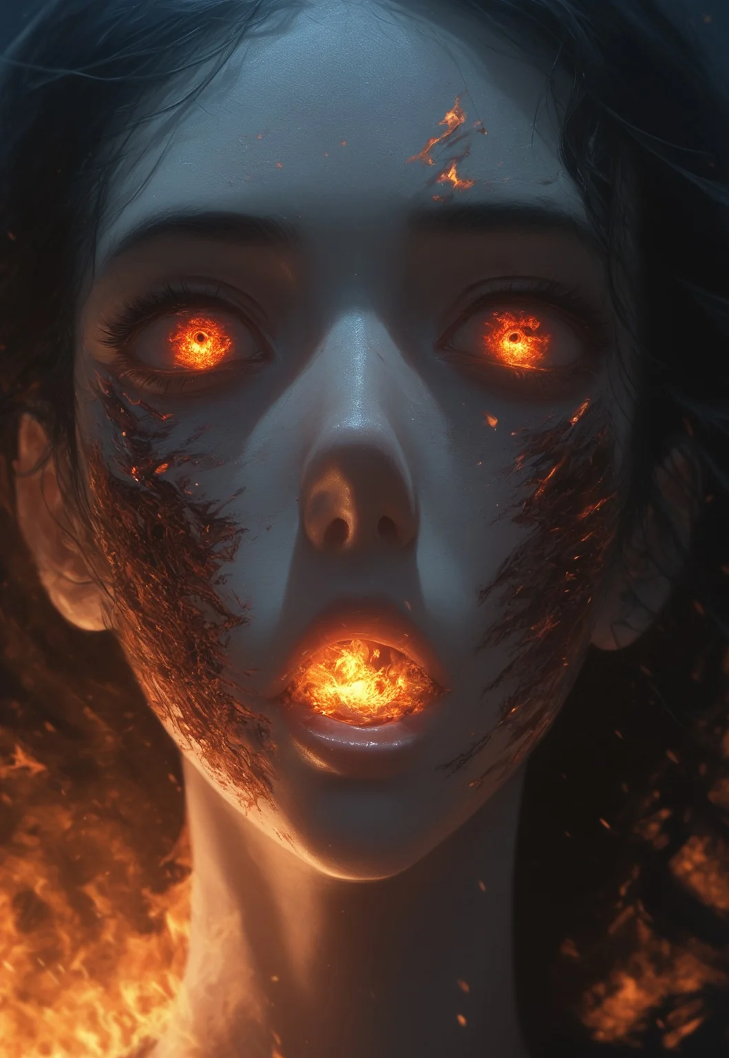 newest, safe, score_9, score_8, score_7, score_6, (masterpiece), high detail, best quality, surreal, stunning details, portrait, close up face, flaming eyes, fire, tattoo on cheek, mouth open, fire mouth, breathing fire, glowing tattoo,
BREAK 1girl, fire eyes,