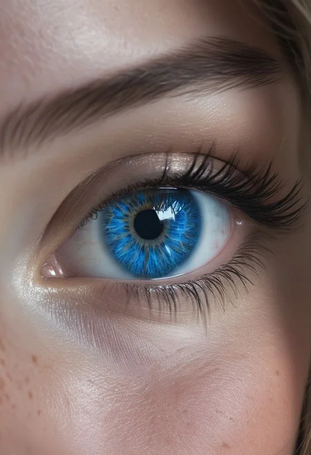macro hair detail, collaborations and collectives, sterling silver highlights, hyper detailed eyes, human blue eyes, sharp focus