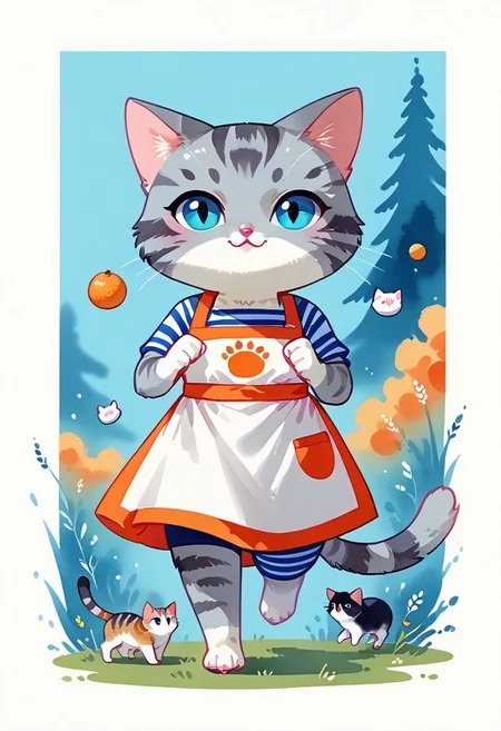 score_7_up, score_8_up, score_9, (full body:1.15), cat, animal kitten, chibi animal cat, Kus1cat, Chibi Art Style, furr,
cute cat, game character, very cute, chef, watercolor style,
(gray striped cat with an apron running with a sack of flour:1.21),
(detailed background:1.23), HQ,