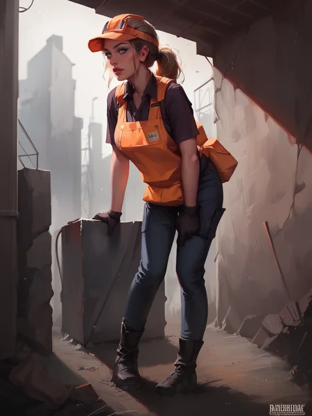 score_9, score_8_up, score_8_up, from side, bent over, leaning forward.
1girl, full body, skinny, emaciated, anorexic, thigh gap, milf, mature female, aged up, gilf
blonde hair, blue eyes, long hair, ponytail.
hard hat, construction worker, visor cap, high-visibility vest, construction site,
<lora:Concept Art Twilight Style SDXL_LoRA_Pony Diffusion V6 XL:0.35>
<lora:g0th1cPXL:0.55> g0thicPXL,
<lora:incase-ilff-v3-4:0.35>
photorealistic, hyperrealistic, volumetric lighting, object-source lighting, light particles.
<lora:zy_Detailed_Backgrounds_v1:0.0> scenery,
<lora:pigeon_toed:1> ("pigeon-toed"),