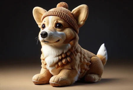 A Cute (corgi puppy made out of nutstylesnut), sitting, (wearing beanie hat), 4k, high detail, high quality, realistic, full body,