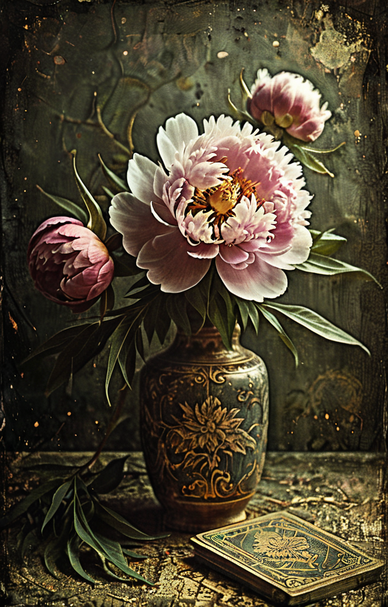 masterpiece,best quality,<lora:tbh21-sdxl:0.9>,illustration, decaying peonies