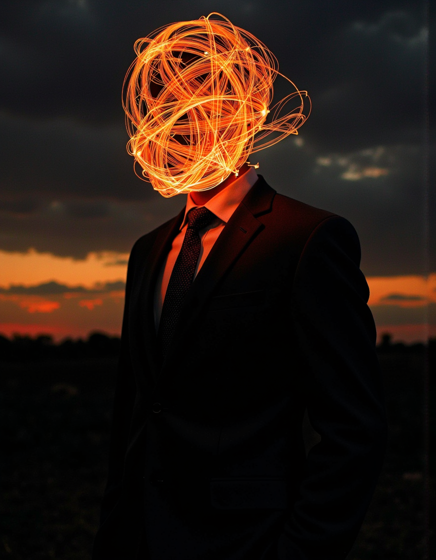 A highly detailed cinematic photography.
Light Trails Photography by Aaron Siskind and Farah Mahbub of a person with head replaced by an corrupted digital glitch effect, Completely The world of the Lord of the Rings, pure black, detailed, aesthetic of land art with evolving atmosphere, procedural sky, crisp details, iconoclastic supreme masterpiece with high-quality details, amber and crimson colors, silhouette dazzling light, enigmatic andmenacing and overwhelming atmosphere, raw details, complete sharpness, blurred background.
 <lora:Exogenous:1>