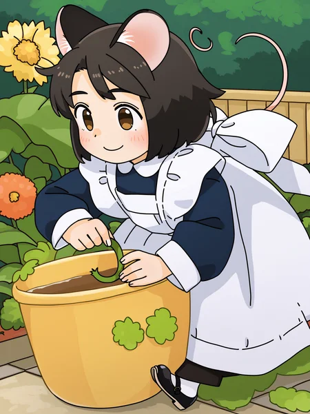score_9, source_anime, by akai sashimi, best quality, masterpiece, uncensored
BREAK
1girl, maid, mouse ears, mouse tail, garden, outdoors, smile
<lora:akai_sashimi_pony_v1-000012:1>