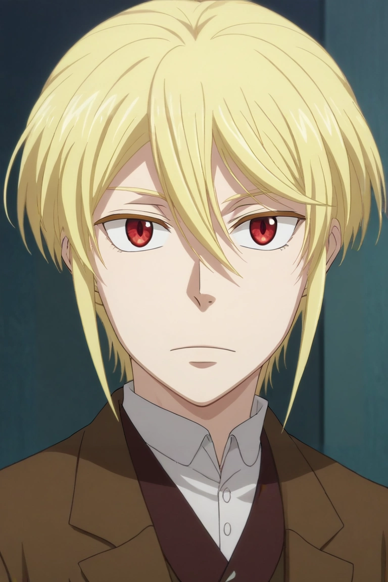 score_9, score_8_up, score_7_up, , rating_safe, intricate details, anime screencap, , official style, looking at viewer, , 1boy, solo, male focus, <lora:william_james_moriarty_pony:0.8>, william_james_moriarty, blonde hair, red eyes, short hair, hair between eyes, , aged down, , , <lora:sdxl_lightning_8step_lora:1>