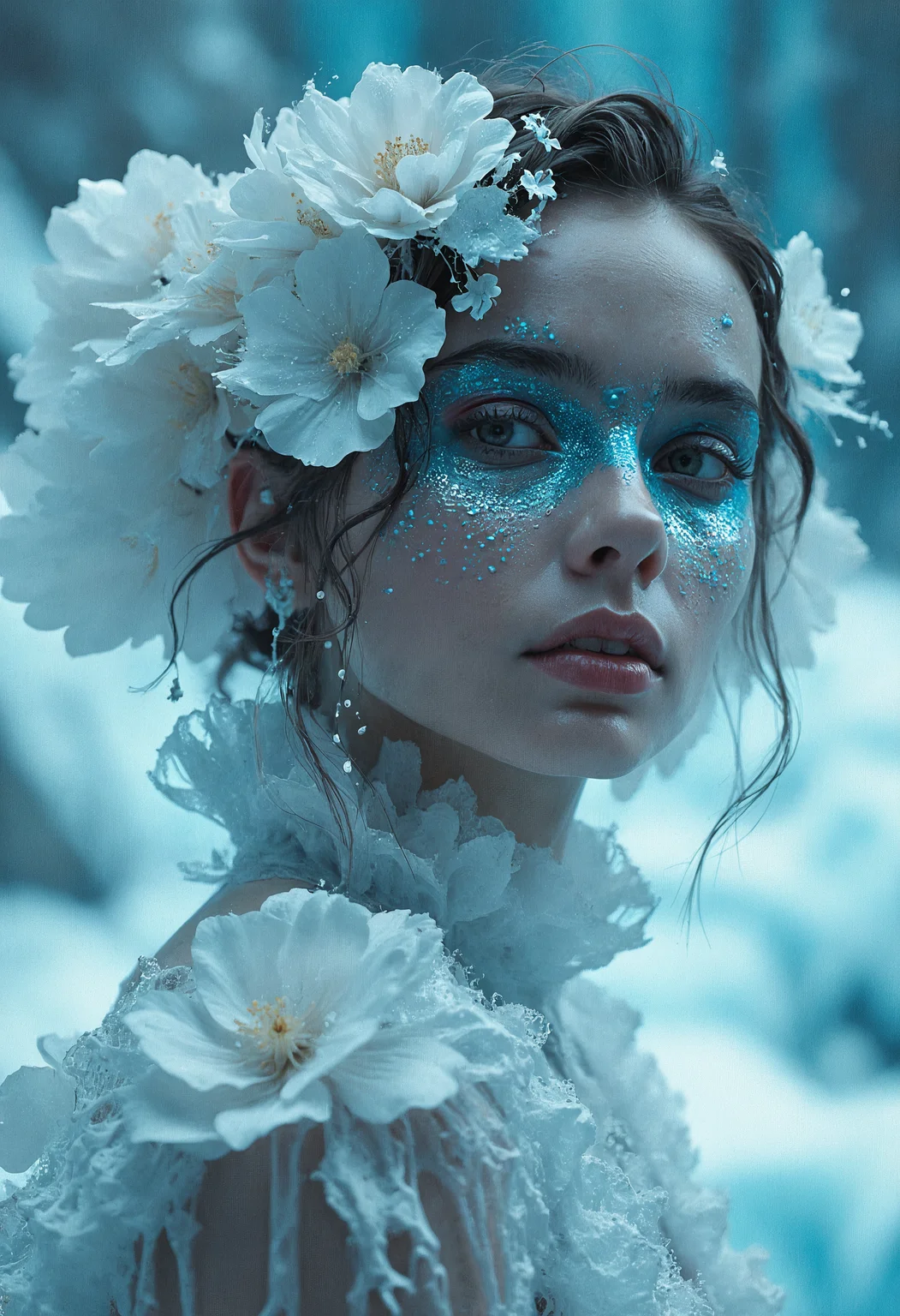 By Eric Lacombe By Patrice Murciano Frostpunk Fashion Photography, white glacial blue, minimalism, smoked eye shadow, illuminated white bulging biomorphic dot pattern, glacial landscape, glacial flowers, bokeh snowflakes, volumetric particle dust, powdered paint pigment, vivid color, misty aether houte - couture rococo glacial clothing, holga medium format camera, etherial lighting, backlighting, in the style of. . .
, professional ominous concept art, by artgerm and greg rutkowski, an intricate, elegant, highly detailed digital painting, concept art, smooth, sharp focus, illustration, in the style of simon stalenhag, wayne barlowe, and igor kieryluk.