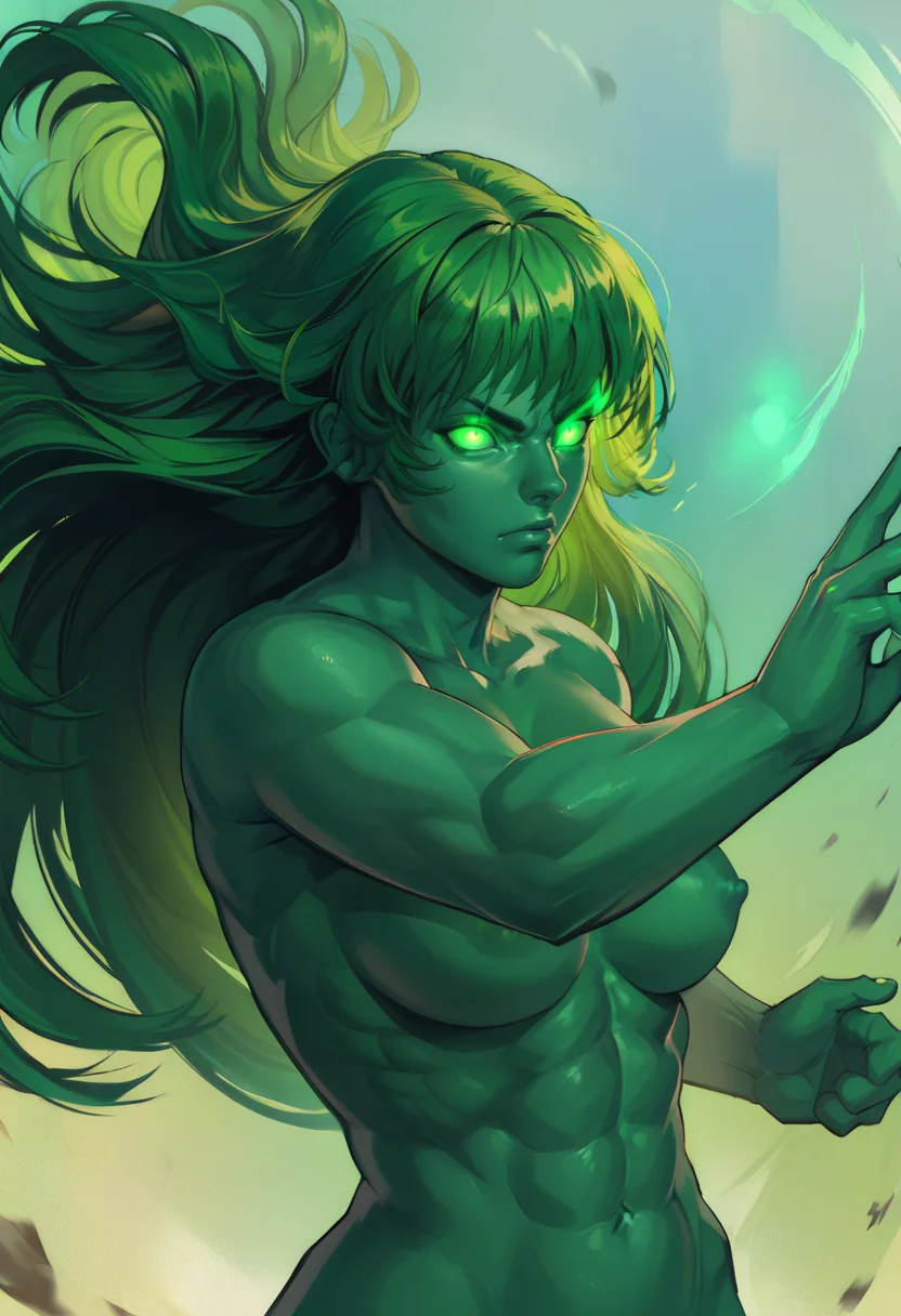 score_9,score_8_up,score_7_up,score_6_up,
alphaxl,glowing eyes,green skin,
green hair,long hair,green eyes,translucent,
fighting stance,standing, upper body,
toned,floating,glowing,
<lora:Alpha152XL:0.9>,