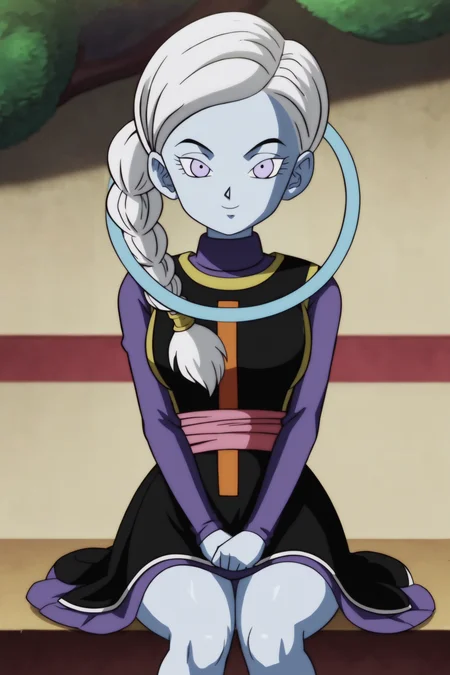 source_anime, score_9, score_8_up, score_7_up, anime screencap,8k, absurd res,
kusu \(dragon ball\), 1girl, solo, breasts, looking at viewer, smile, black dress, side ponytail, single braid, long hair, neck ring, medium breasts, sitting, purple eyes, white hair, tree, colored skin, seiza, underskirt, undershirt, turtleneck, sleeveless dress, red sash, purple topwear, purple skirt, long sleeves, covering crotch, print dress, gold trim, v-shaped eyebrows
<lora:kusu_pony_v1:0.8>