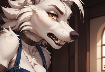 score_9, score_8_up, score_7_up, highres, high quality, perfection, masterpiece,
1girl, solo, no humans, side view, profile, portrait, face focus, close up,
furry female, (anthro white_wolf girl: 1.4), detailed fur, white fur, beautiful girl, cute girl, young adult, youthful, detailed face, beautiful face, innocent face, eyelashes, perfect eyes, detailed eyes, yellow eyes, face focus, close up,
facing to the side, looking at viewer, very aesthetic, angry expression, (grimace), furious, clenched teeth, sharp teeth, scowl,
bedroom eyes, detailed eyes, perfect eyes, beautiful eyes, , detailed fur, tail, eyes, realistic fur, , solo, 1 girl, young, (((handsome, detailed face and eyes))), medium breasts, 1girl, solo, anthro, eyes, girl, furry,black tattoo ,tattoo on arm, arm tattoo, Verissa, jewelry, furry, blue long skirt, brown choker, blue chest strap, female, perfect breasts, white fur, yellow eyes, white wolf, blue clothing, wolf, brown leather armbands, anthro, animal ears, furry female,body fur,tail, snout,animal nose, breasts covered, blue chest strap, breast strap, , one mole on face, detailed teeth, perfect teeth, pure white fur, short hair, midriff, navel, cleavage, wolf tail, white and black circular necklace, <lora:Verissa-_Far_Beyond_The_World_FBTW-000004:0.58>, detailed teeth, perfect teeth, canine teeth, canine mouth, sharp teeth,
<lora:princess_xl_v2:0.6> <lora:incase-ilff-v3-4:0.5> <lora:CleanDetailed_Eyes:0.25><lora:p_ami_v10_adafactor:0.4>