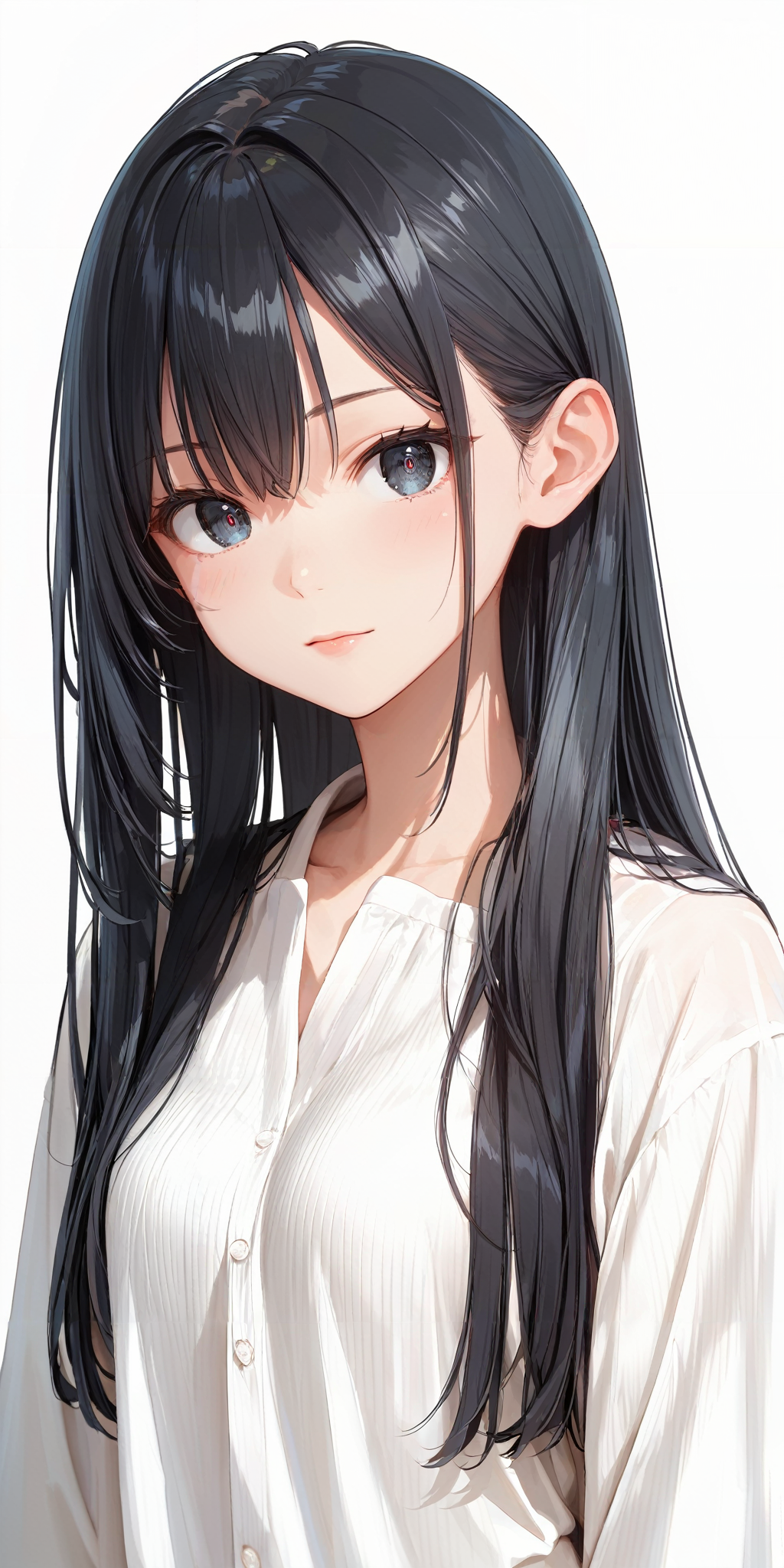 score_9, score_8_up, score_7_up,source_anime, high res image,masterpiece,best quality,girl,cute face,clear skin,shiny hair,ultra detailed eyes,simple background, <lora:straight hair_pony_V1.0:1> straight hair, long hair, black hair