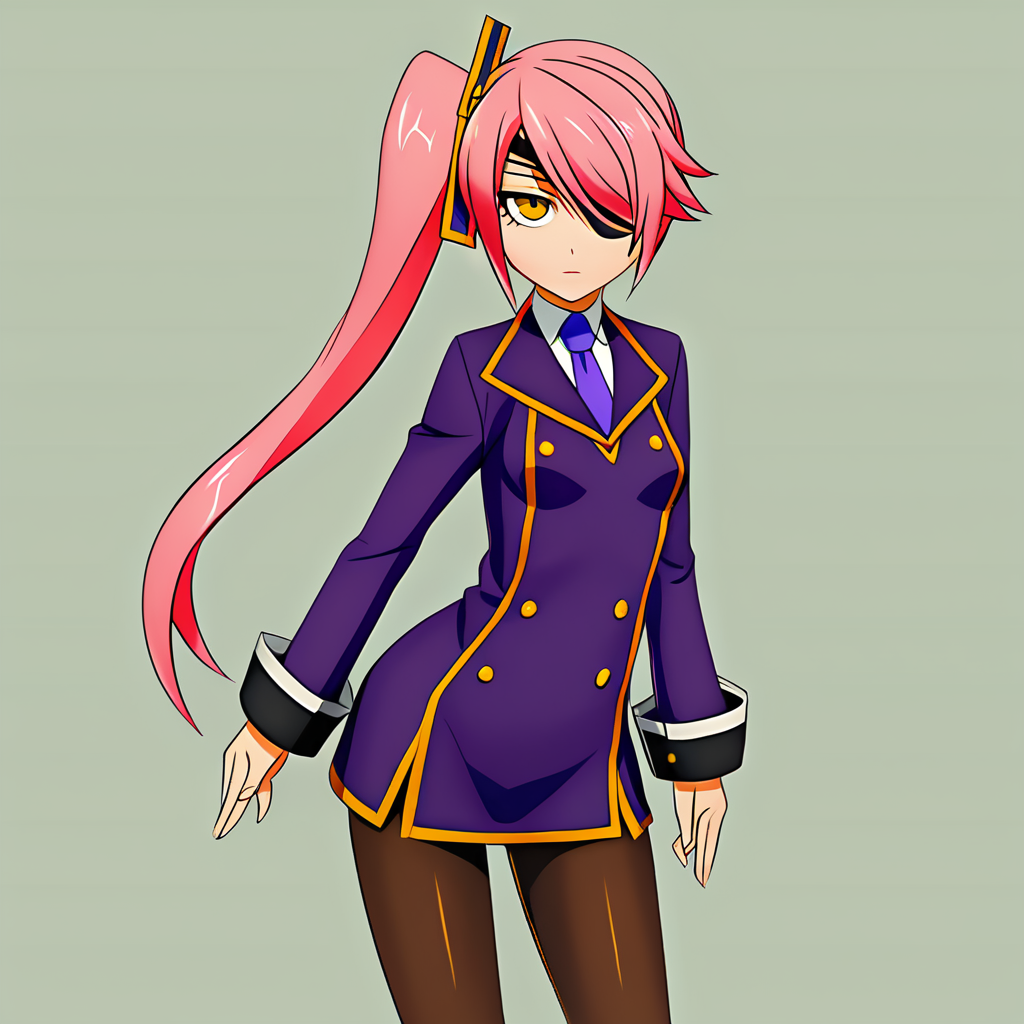 anime artwork illustrating Konoe_Ayatsuki_Mercury \(XB\), 1girl, solo, yellow eyes, long hair, skirt, simple background, breasts, small breasts, pink hair, pantyhose, uniform\(XB\), side ponytail,eyepatch. created by japanese anime studio. highly emotional. best quality, high resolution, Konoe_Ayatsuki_Mercury \(XB\), 1girl, solo, yellow eyes, long hair, skirt, simple background, breasts, small breasts, pink hair, pantyhose, uniform\(XB\), side ponytail,eyepatch, highly detailed, sublime, extremely beautiful, cinematic, stunning, sharp focus, fine light