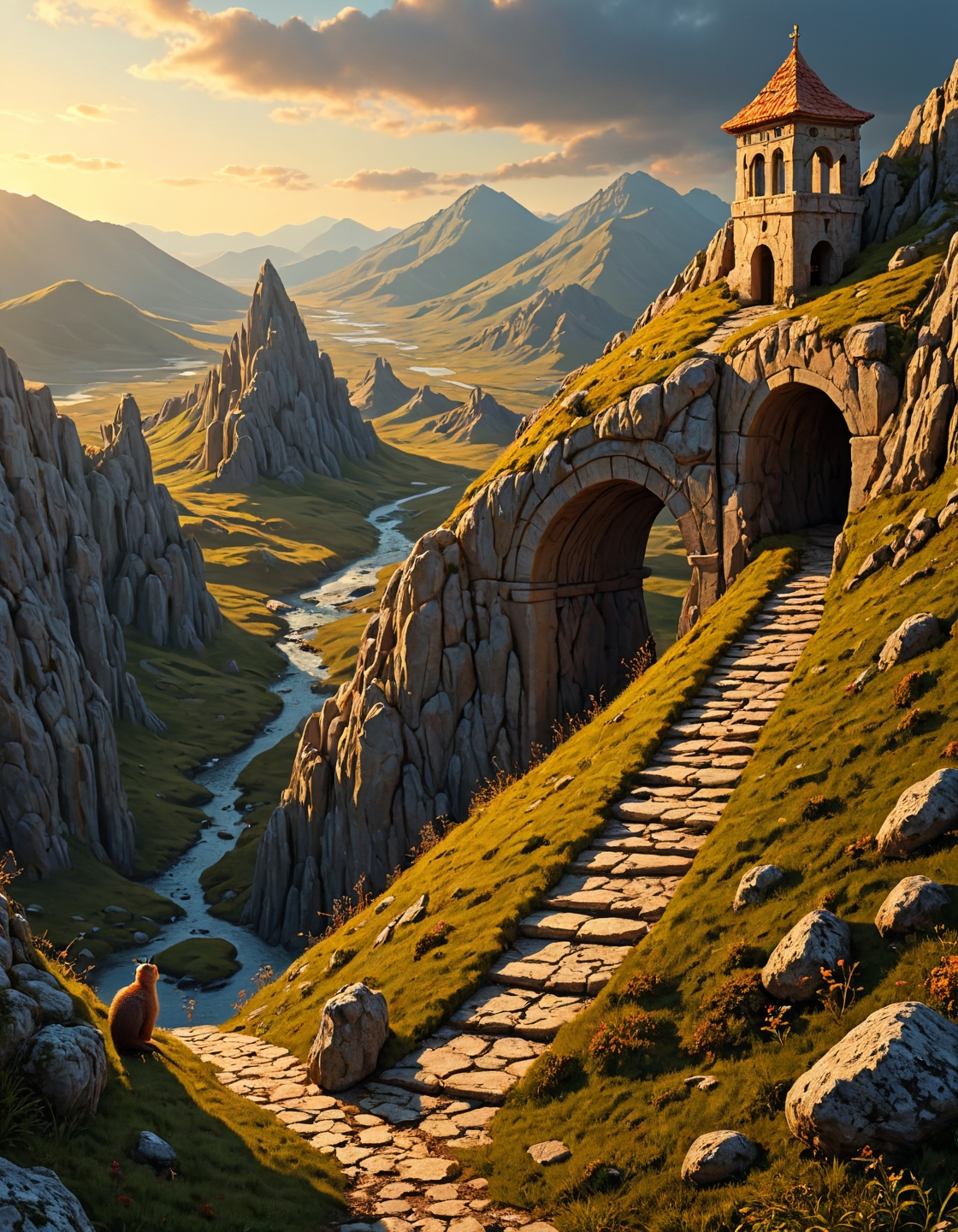 surreal landscape,creator landscape,stale of Alexander Ivanov (Biblical landscapes), Granite mountain range at twilight, lichen bio crust on dunes, roman aqueduct fragment,weasel investigating burrow.
 <lora:LCMTurboMix_DPM_SDE_Karras:0.7>,
<lora:Flux-style-xl-lora:0.7> flux-style,
<lora:extremely_detailed:0.7> extremely detailed,
<lora:WildcardX-XL-Detail-Enhancer:0.3>,
<lora:add-detail-xl:0.7>,
BeyondSDXLv3,
(8k,highly detail, cool colors, grand illumination, dynamic cinematic perfect background, stunning detail,absurd detail, high quality, masterpiece,aesthetic, illustration, perfect composition, intricate details, absurdres),