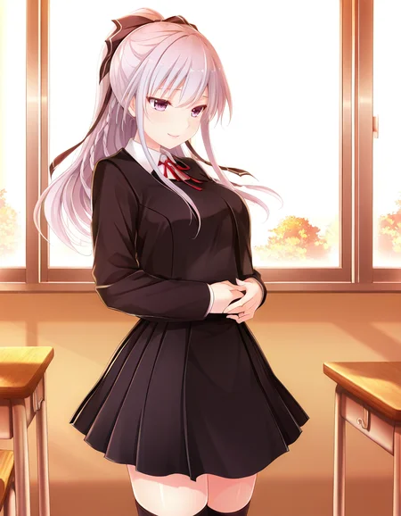 1girl, solo,
<lora:Kisaragi_Mizuha_LCD_v05:1> kisaragimizuhalcd, braid, hair bow, hair ribbon, black ribbon,
long sleeves, pleated skirt, school uniform, shirt, black jacket, wing collar, red ribbon, thighhighs, zettai ryouiki,
light smile,
Laughing, holding belly
classroom, window, masterpiece, best quality, amazing quality,