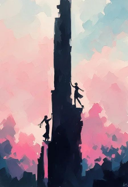 score_9, score_8_up, score_7_up, score_6_up, watercolor painting, aesthetic, black female silhouette on a neon blue and pink canvas, hand outstretched
