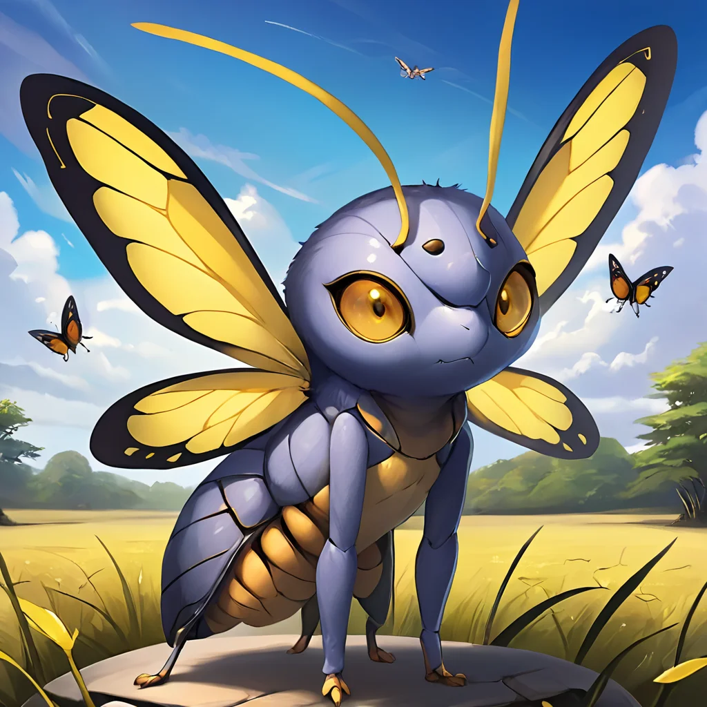 masterpiece,8k,16k,32k,absurd resolution,,high resolution,no pixels,beautiful detailed sky backround,Arthropoid race,solo,looking at viewer,yellow eyes,wings,pokemon (creature),no humans,animal,bug,antennae,insect wings
,humanoid body,cute face,
<lora:Stellaris_Avatar_Portriats_XL8:0.6>