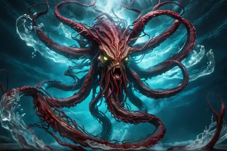 portrait of a kraken,awardwinning, 8k, atmospheric,dramatic,godlike,superpowers,power surge,epic, mythsxl style,<lora:mythsxl:1>