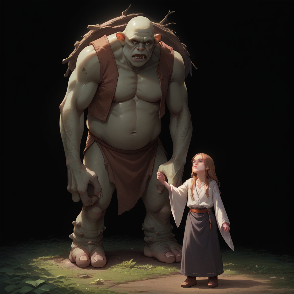 score_9, score_8_up, score_7_up, best quality, masterpiece, source_anime, zPDXL, zPDXL_xxx, BREAK
in forest, standing, 1girl ,  1boy
, <lora:add-detail-xl:1> <lora:detail_eyes:0.5>, <lora:troll_harrypotter:1>troll, monster, giant, size difference