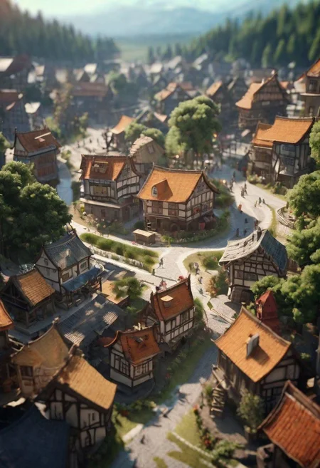 tilt-shift photography,<lora:citySDXL:1>,the photo shows urban scenery,
tilt-shift photography of A fairy-tale town,extreme detail,unreal engine,octane render,natural light,halo effects,8k,wallpaper,
photograph shot with Canon EOS 90D with Canon EF-S 18-135mm f-3.5-5.6 IS USM,