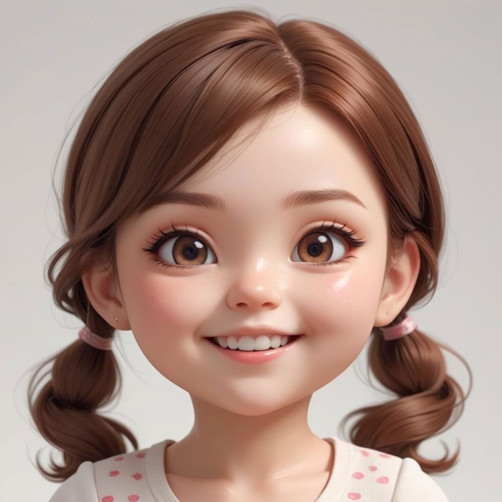 Portrait of a ruddy girl, flushed cheeks, chibi, super deformed, 20yo, smiling, doll-like, Photorealistic simple volumetric light background, ColorART, CGI,