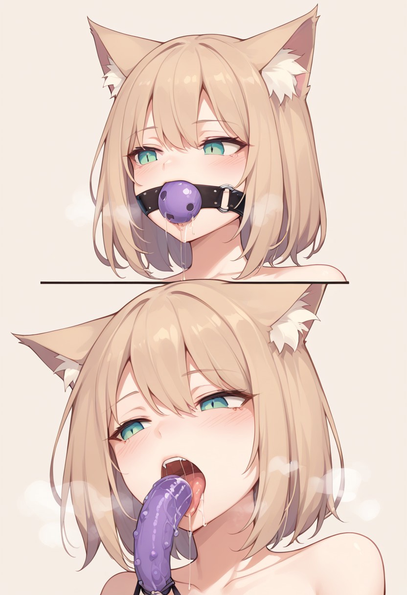 score_9, score_8_up, score_7_up,dildo gag,1girl,pulling gag,before and after,multiple views,gagged,gag ball,saliva,saliva trail,steam,catgirl, masterpiece, best quality, absurdres, extremely detailed