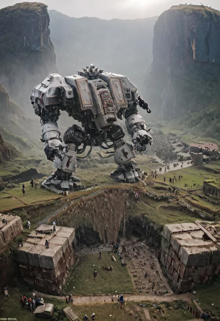(Huge mecha robots carry huge stone blocks:1.5),
(Ancient megalithic civilization, Azka Lines, on Easter Island:1.1), (The colonial city of the future, in the mist-filled Grand Canyon, on an unknown Earth-like planet, 2 moon on sky, Spaceship flight connects colonies, waterfulls:1), (Machu Picchu, a mountain settlement, incredibly spectacular:1), (avant-garde, future, reality, science fiction, photorealistic), White limestone with black granite, fountain, waterfall, landmark, square, path, narrow street, (Large Files, Ultra Realistic, 8K, 16k, FHD, HD, VFX, Perfect, Photography, composition, Architecture Sales Photography, Architecture Competition, Ultra High Resolution, Cinematography, High Resolution Image:1), (dramatic lighting, direct sunlight, ray tracing, clear shadow:1), (real landscape:1), (blurred background:1.0), (urban background, more_details) ,
extremely detailed, industrialbuilding, drdnght machine, spstation, mayamaze, caveruinsAerial