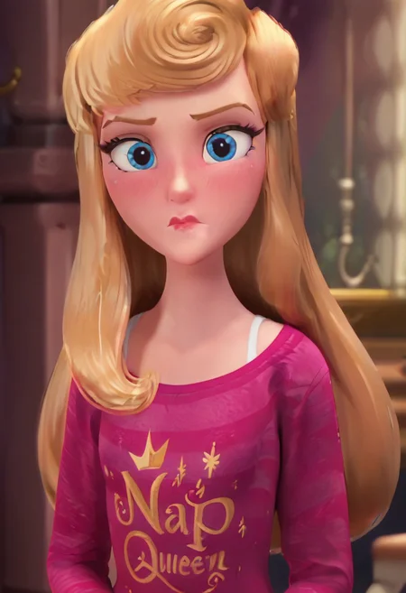 3d, AuroraRBTI, 1girl, blonde hair, Blonde hair, pink sweater, long sleeves, blue eyes, solo, sexy, high res, looking at viewer, blushing, show accurate, front, white background, embarrassed, seductive pose, flirty, breasts