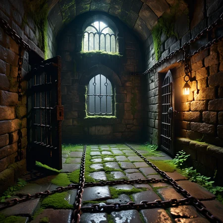 A dark and grim medieval castle dungeon, designed for imprisoning captives. The walls are made of aged, damp stone bricks, cracked and worn with time, with patches of moss and moisture seeping through. The small, claustrophobic space is lit by a single flickering torch mounted on the wall, casting long, eerie shadows across the room. Rusted iron bars form a heavy prison door with a corroded lock and hinges, partially ajar or firmly shut. The floor is rough, uneven stone, covered in dirt and faint stains, hinting at years of suffering. Chains hang loosely from rusted hooks embedded in the walls, their metal corroded and worn. In one corner, a small, grated window lets in a thin sliver of cold, pale light, emphasizing the dungeon's oppressive and hopeless atmosphere. The air feels damp, stale, and heavy with silence, evoking a chilling sense of isolation and despair.
<lora:SDXLFaeTastic2400:0.4> <lora:extremely_detailed:0.4> extremely detailed, Masterpiece,best quality,hi res,8k,hi res,8k,award winning,(sharp focus, intricate, highly detailed),