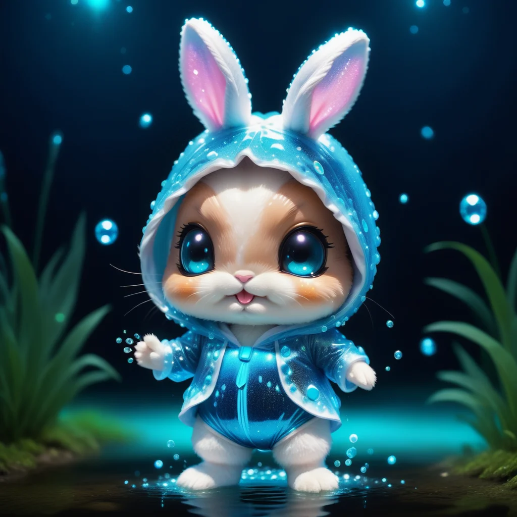 a chibi punny in a bunny costume made out of Jed-Bwtrspkl, <lora:BioWaterSparkleStyle:1>