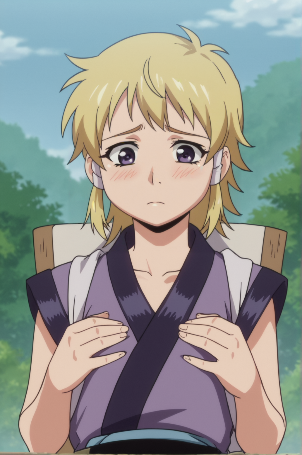 score_9, score_8_up, score_7_up,anime_source, source_anime, best background, detailed background, anime screencap,  Kaede, 1girl, blush, japanese clothes, looking at viewer, solo, depressed, grab own breasts, sad, dissappointed,  <lora:JN_Kaede:0.8>