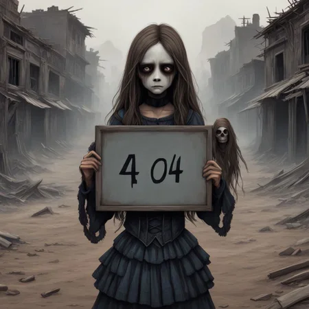 (((Ultra detailed, Megapixel)))
1girl, (((holding out a sign with a text "404"))), by dan mumford and trevor Brown, hands, terror, gloomy, dark, blank face, no face, wasteland background, no mouth, no eyes, long hair