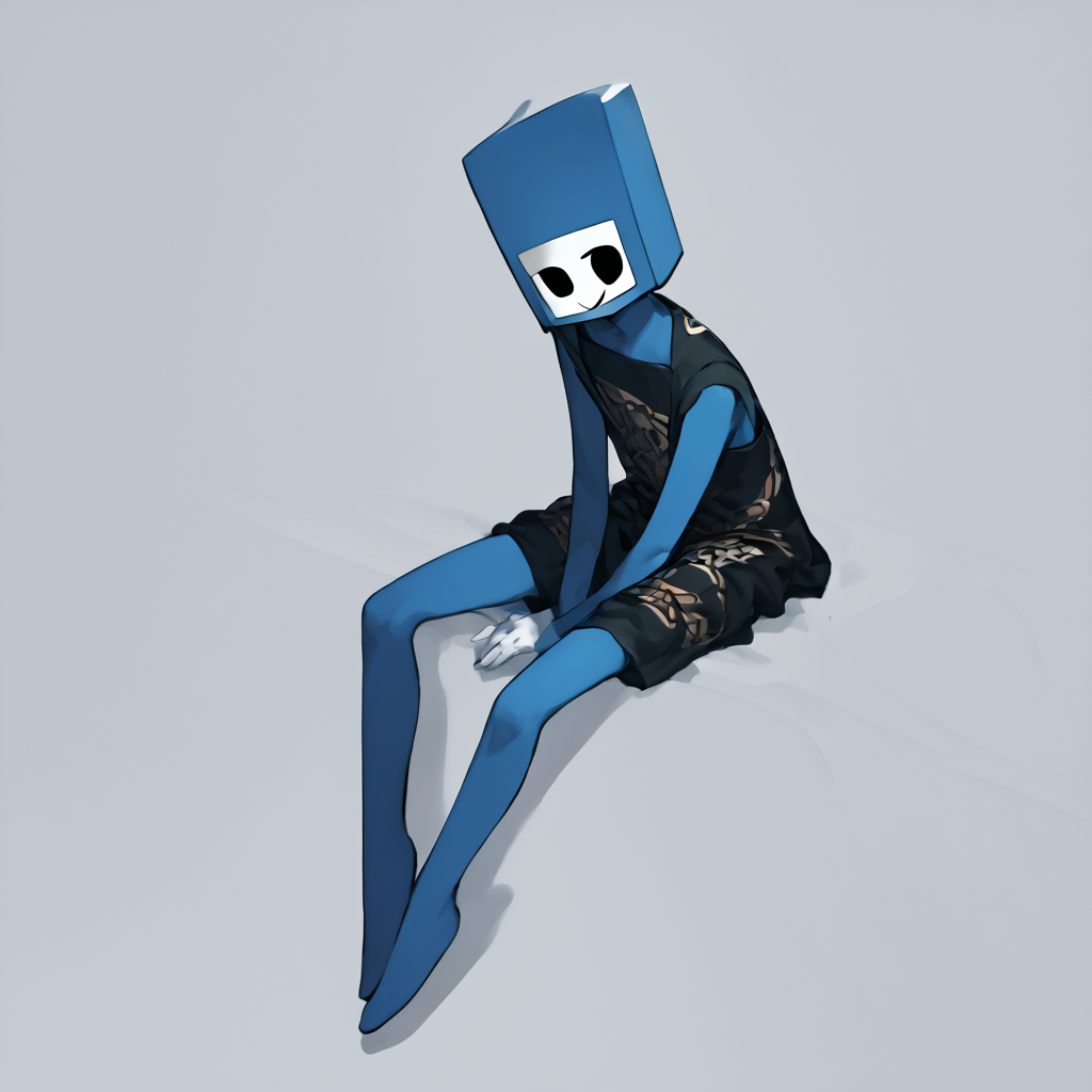 score_9, solo 
<lora:paddle-10:1.4> colored  skin, (square head:1), white face, solid circle eyes, smile, black eyes, full body, sitting down